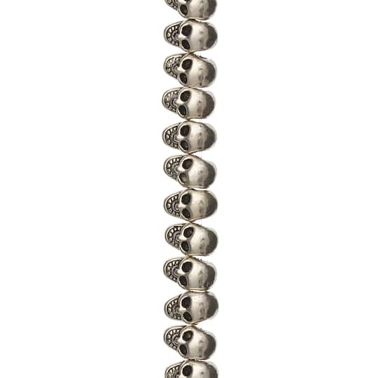 12 Pack:  Antique Silver Metal Skull Beads, 11mm by Bead Landing&#x2122;